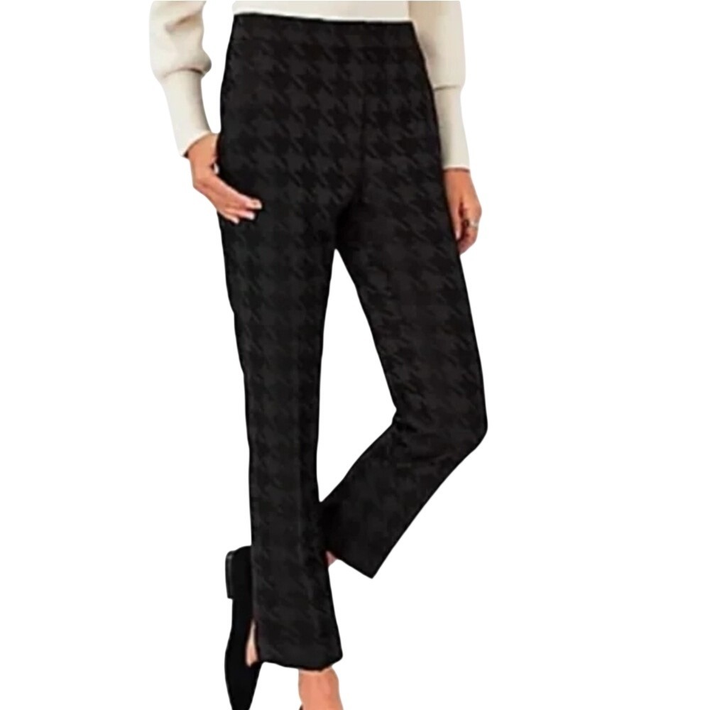 Ann Taylor Petite Black Houndstooth Ankle Pants Size 14P High Rise Slim Trousers